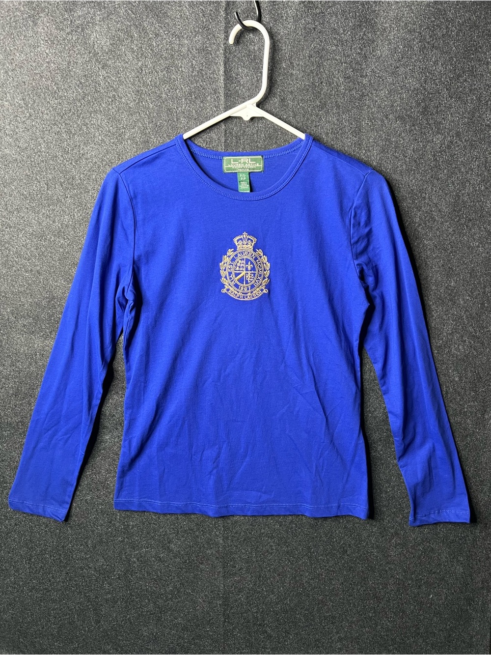 Lauren Active Cotton Jersey Blue Embroidered Long Sleeve Petite‎ Blouse Womens S
